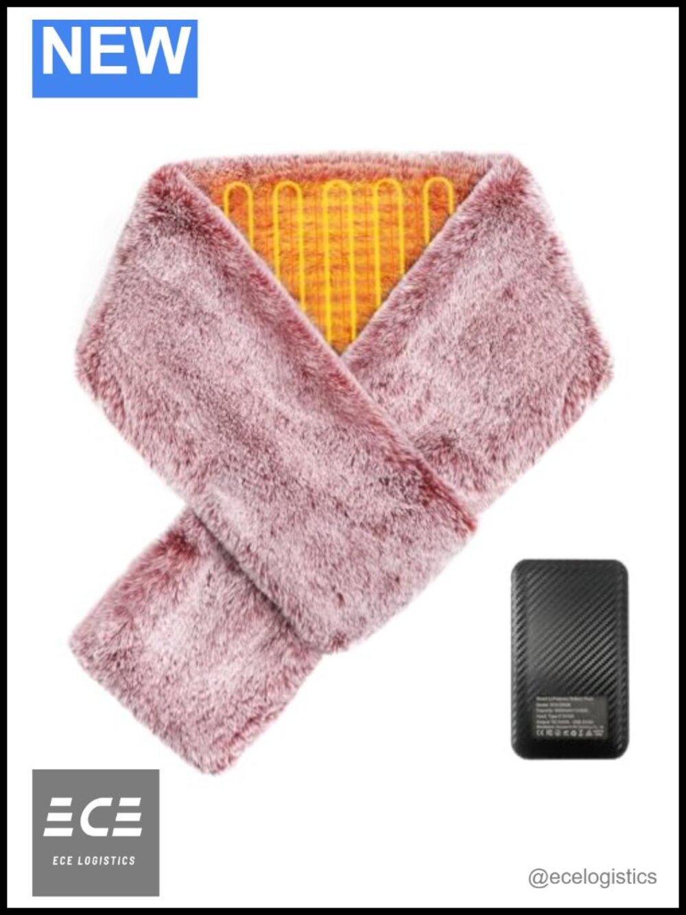 Heated Scarf Faux Fur Electric Winter Warmer with 4000mAh Power Bank